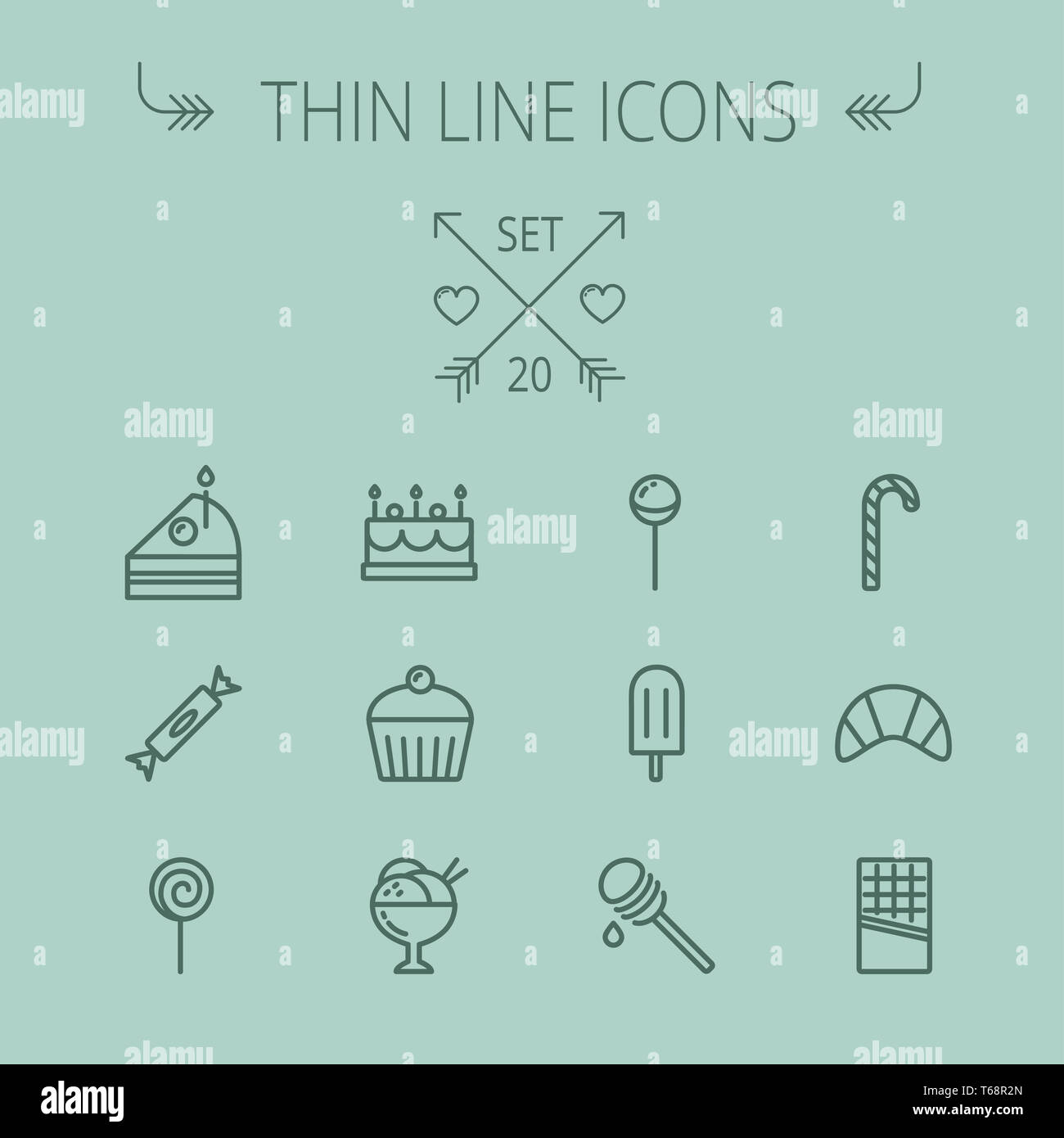 Essen-dünne Linie-Icon-set Stockfoto