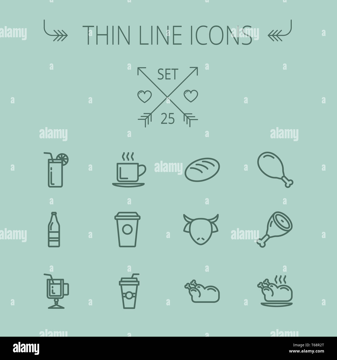 Essen-dünne Linie-Icon-set Stockfoto