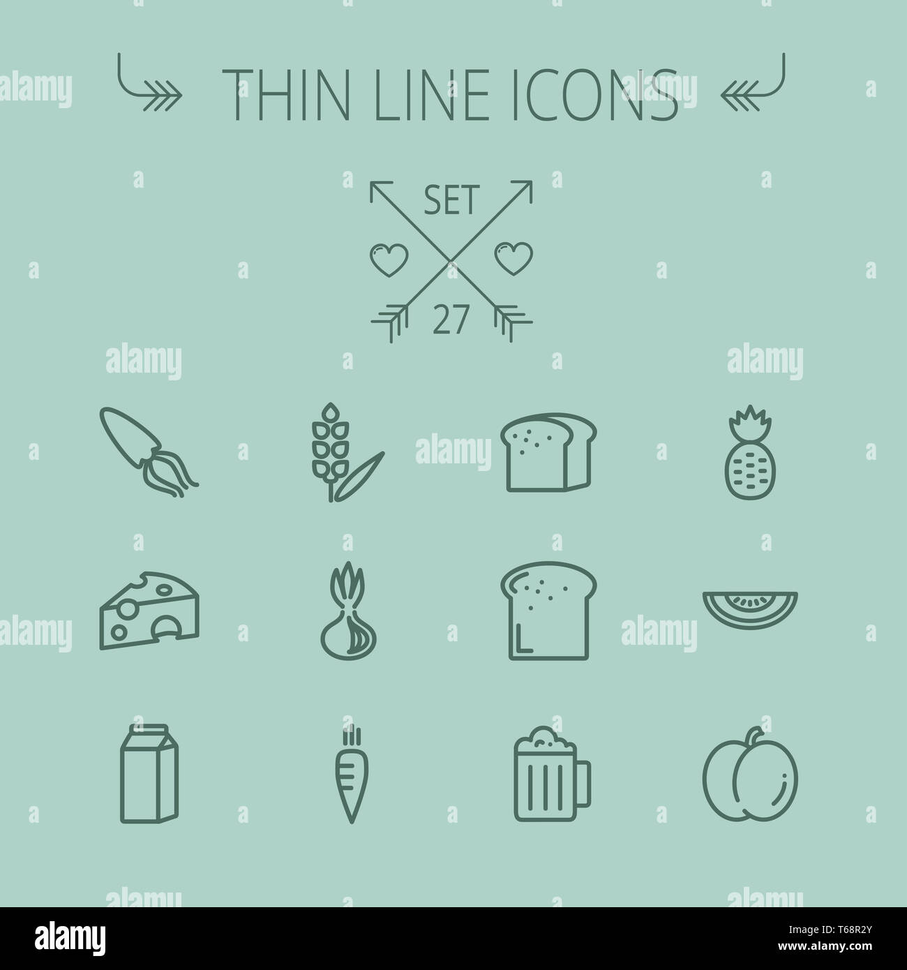 Essen-dünne Linie-Icon-set Stockfoto