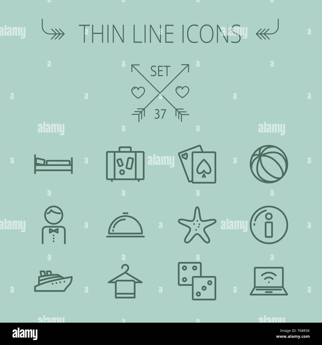 Dünne Linie Symbol Reiseset Stockfoto