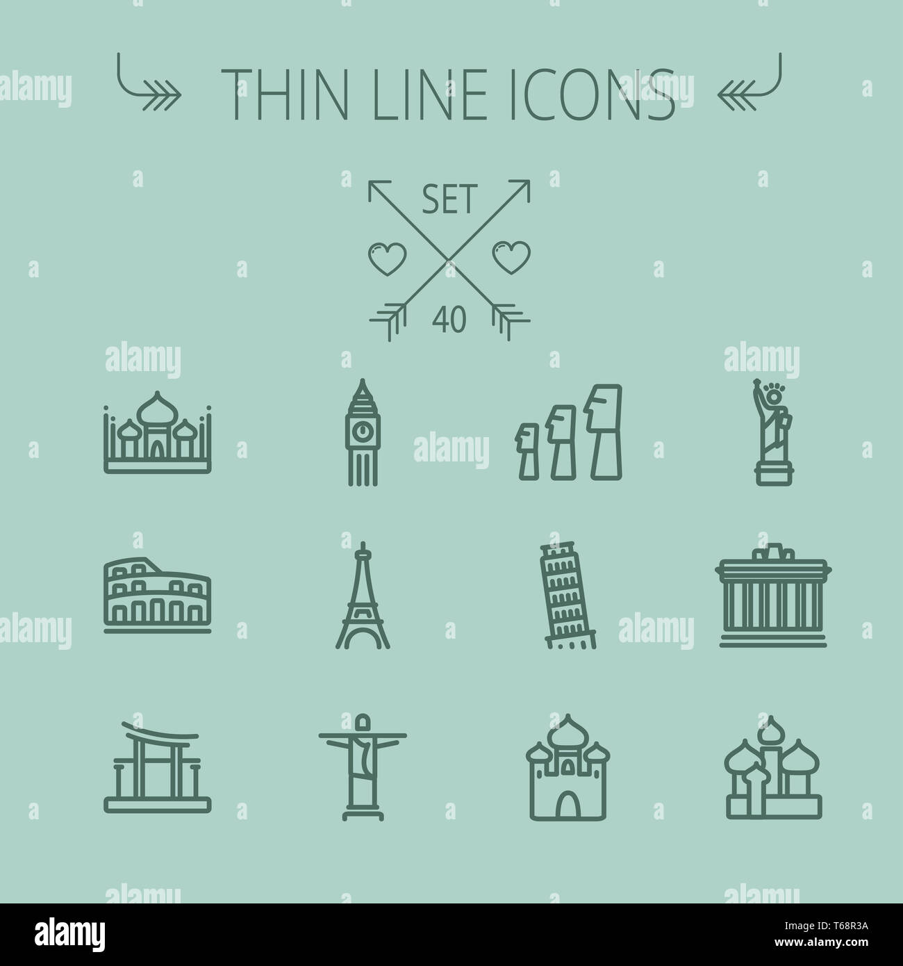 Dünne Linie Symbol Reiseset Stockfoto