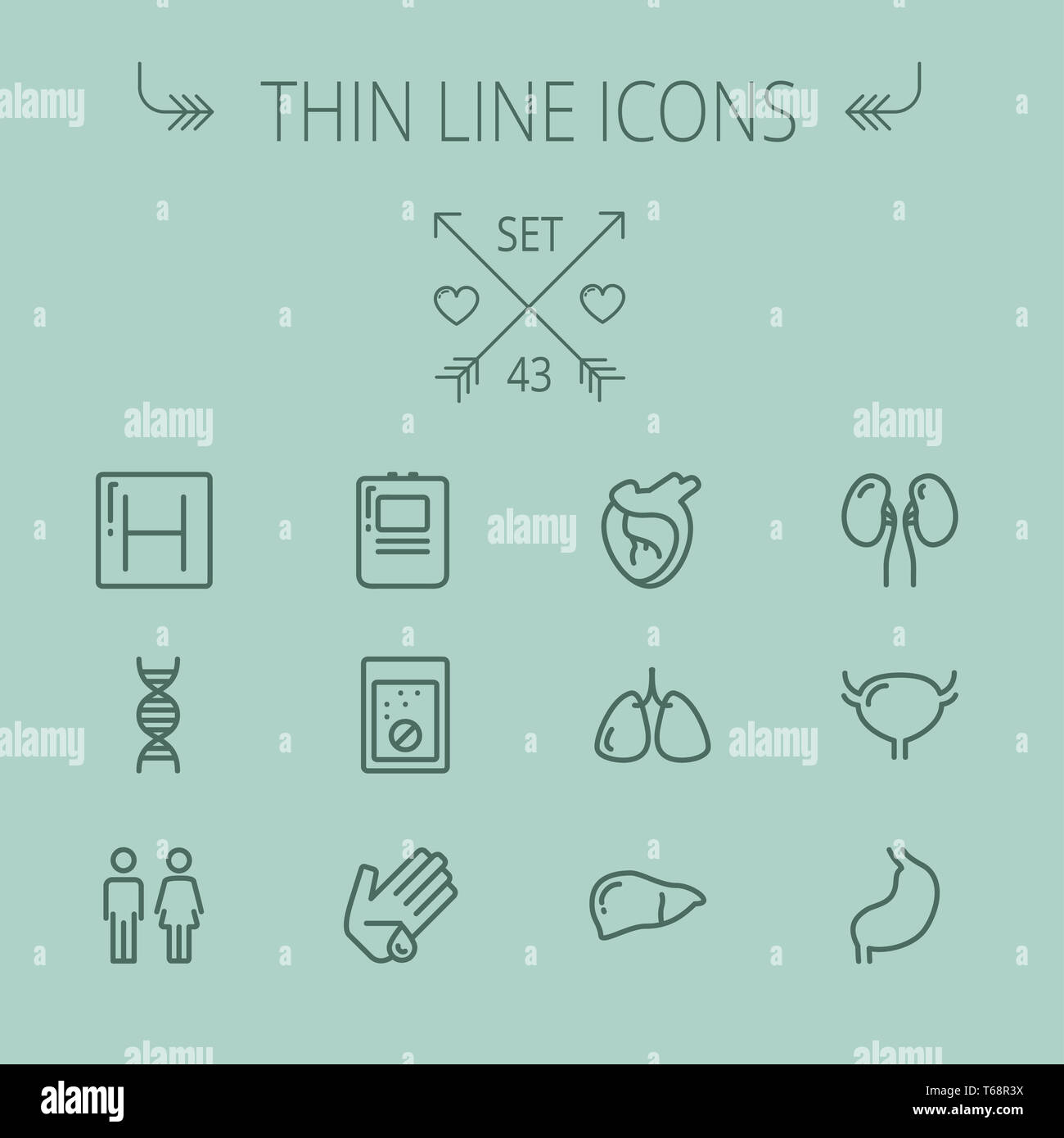 Medizin-dünne Linie-Icon-set Stockfoto