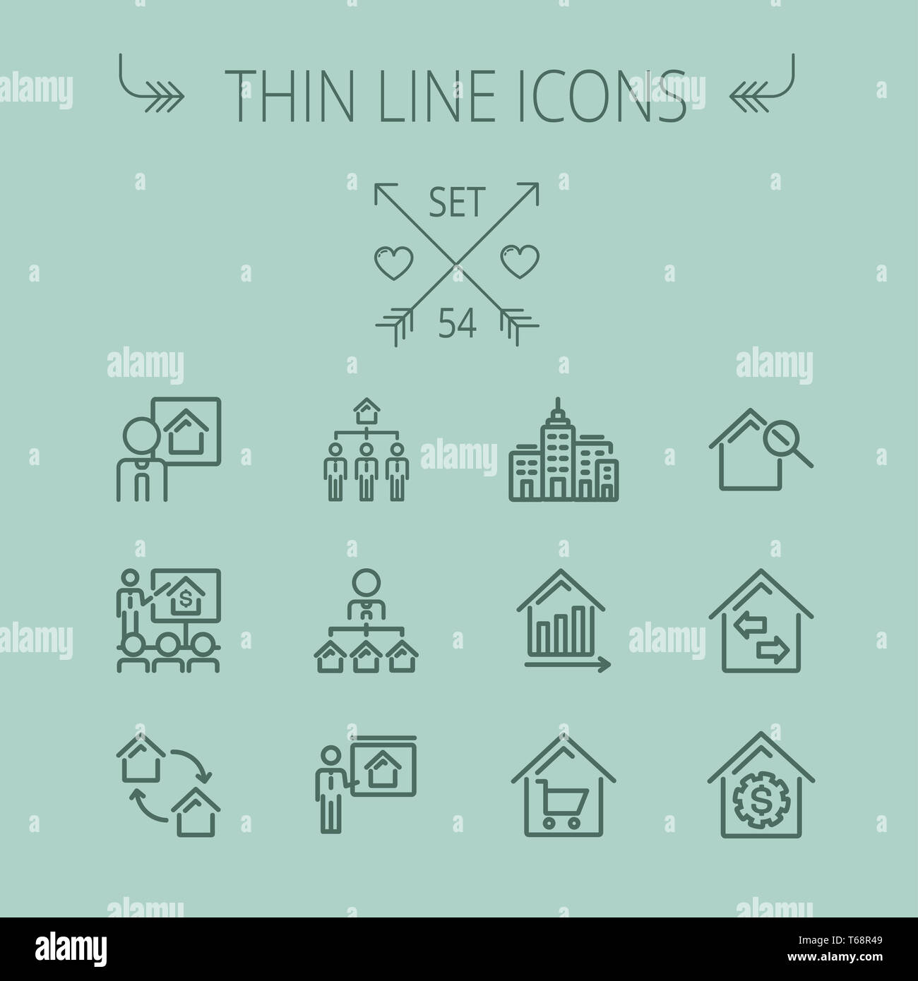 Immobilien-dünne Linie-Icon-set Stockfoto