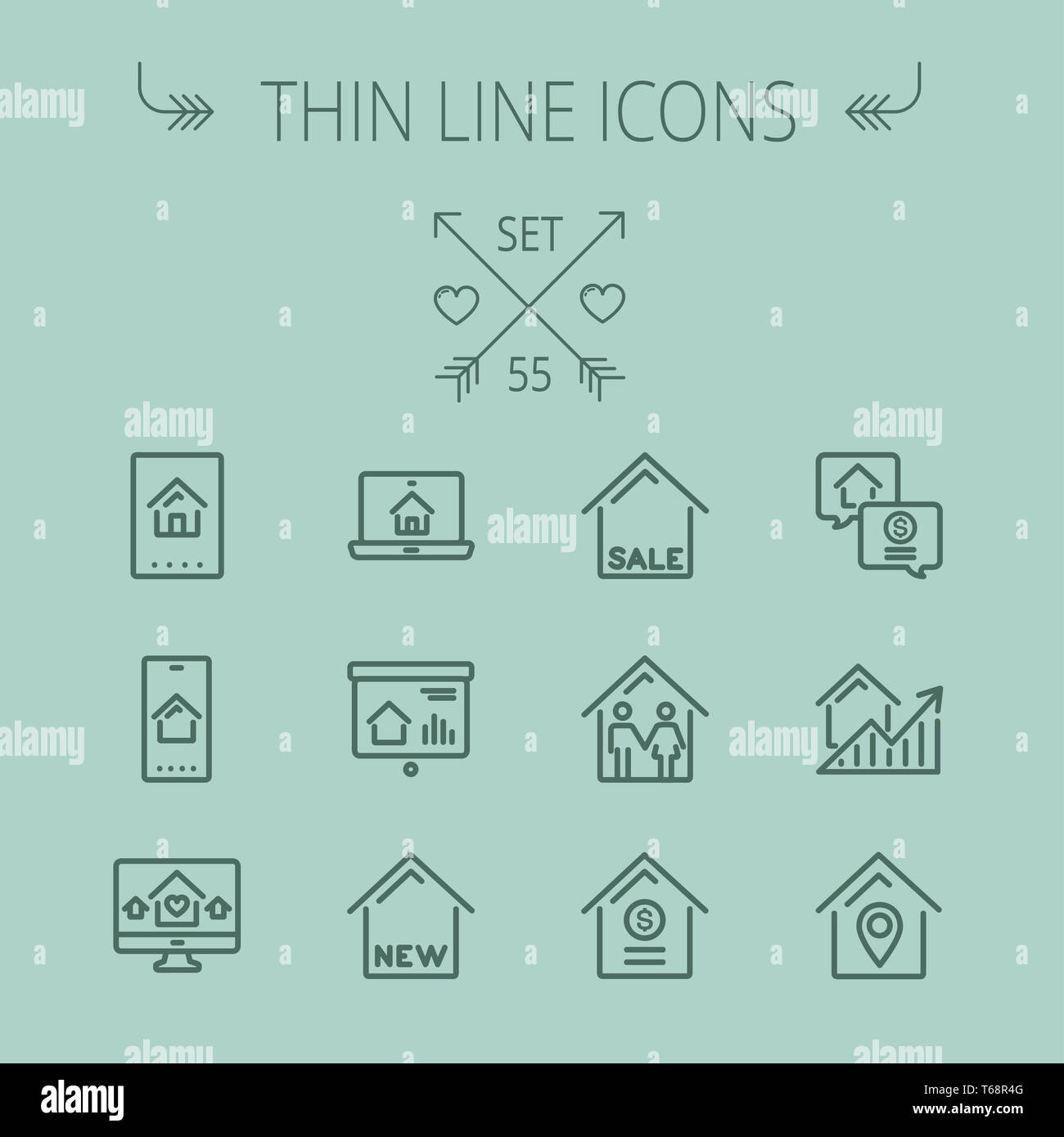 Immobilien-dünne Linie-Icon-set Stockfoto
