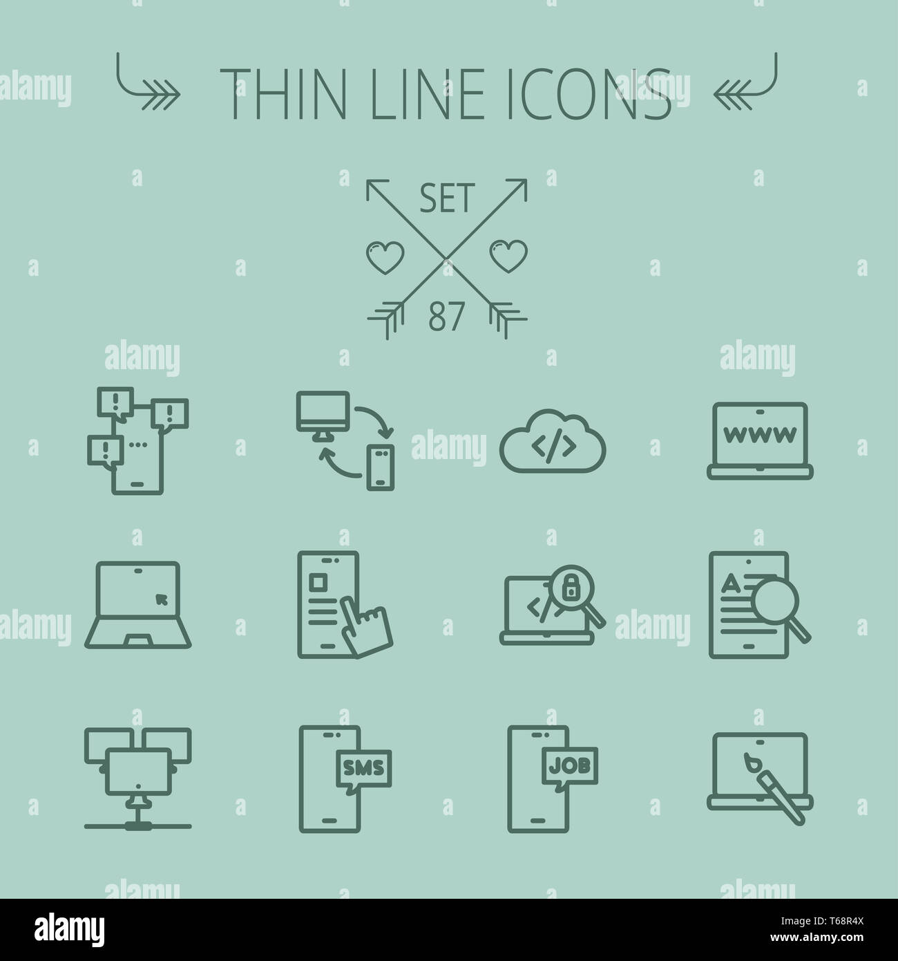 Technologie-dünne Linie-Icon-set Stockfoto