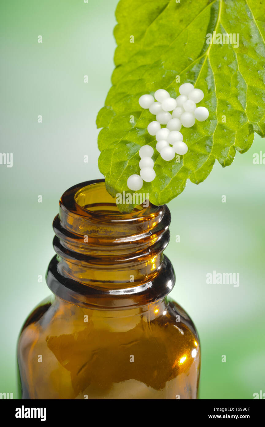 Alternative Medizin mit pflanzliche Pillen, die in Arzneimitteln, Kolben Stockfoto