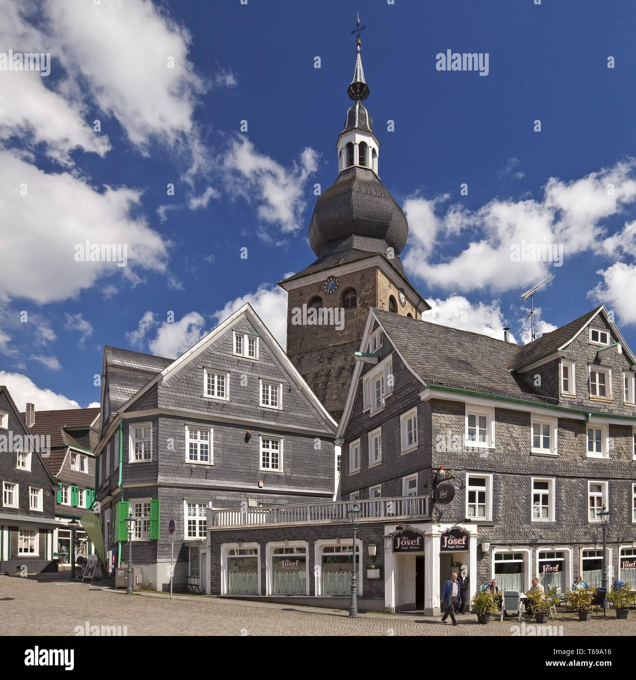 Historische Innenstadt mit der Evangelischen Kirche in Schleswig-Holstein, Nordrhein-Westfalen, Deutschland Stockfoto