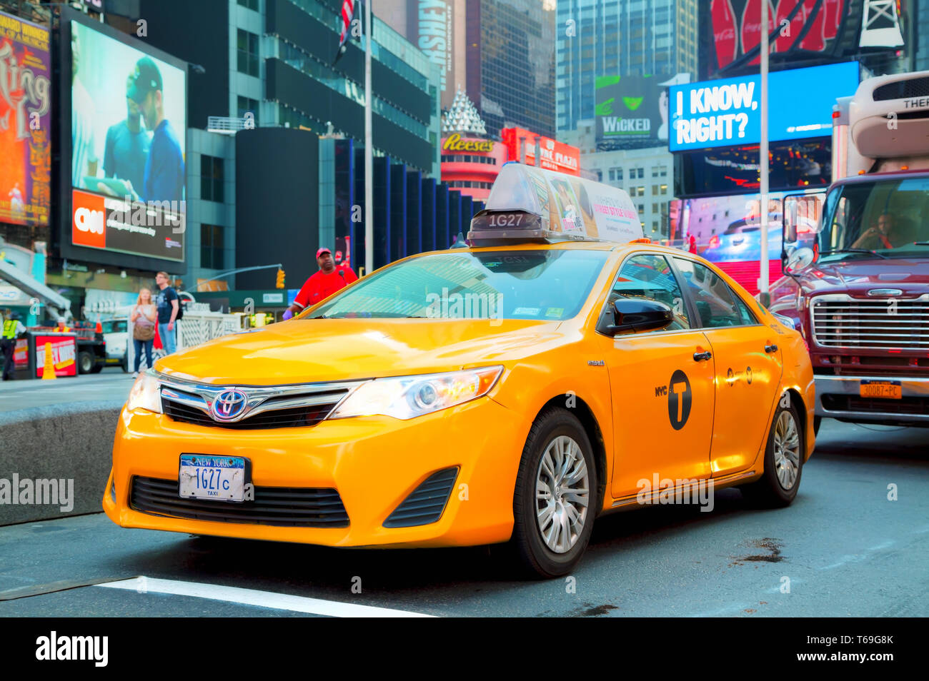 Yellow cab am Times Square in New York City Stockfoto