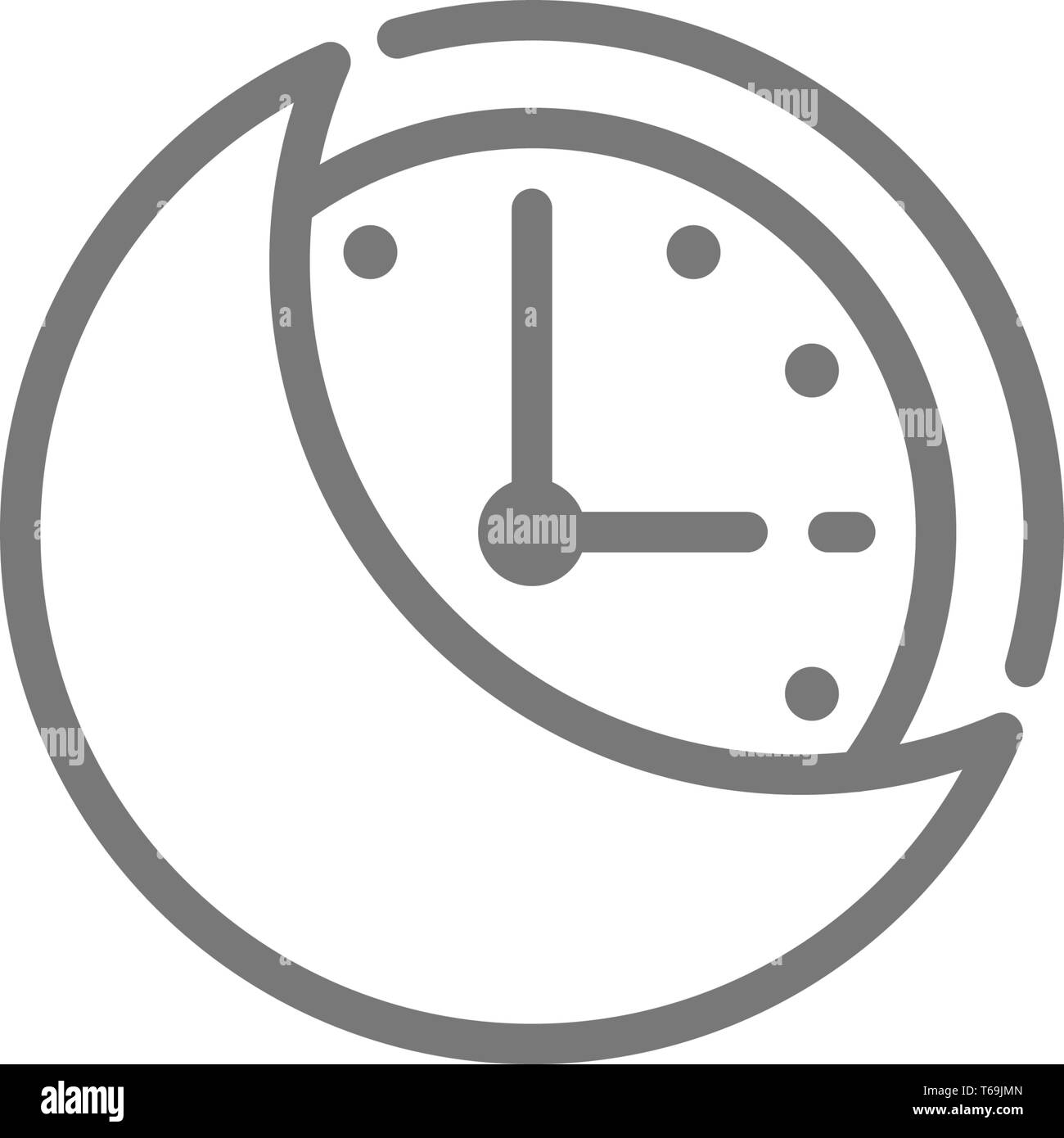 Nacht, Mond mit Uhr Symbol Leitung. Stock Vektor
