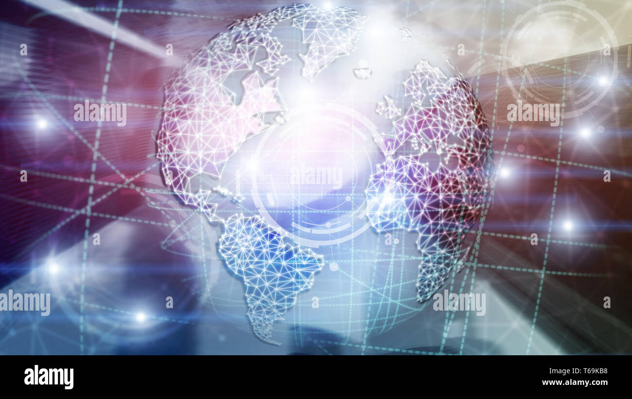 3D Erde Hologramm, Globus, WWW, Global Business und Telekommunikation. Stockfoto