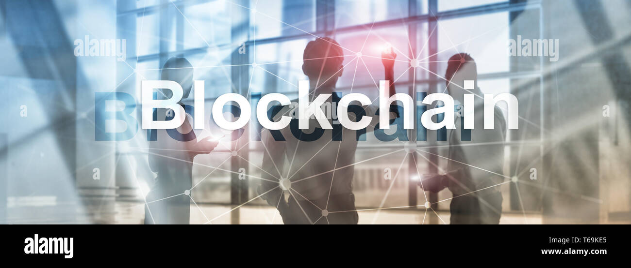 Blockchain Technologiekonzept auf dem Server hinterlegt. Datenverschlüsselung Stockfoto