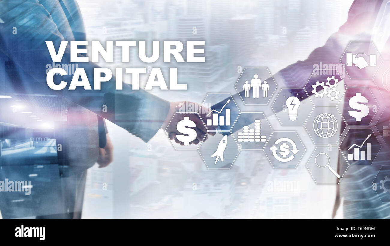Venture Capital auf virtuellen Bildschirm. Wirtschaft, Technologie, Internet und Netzwerk Konzept. Zusammenfassung Hintergrund. Stockfoto
