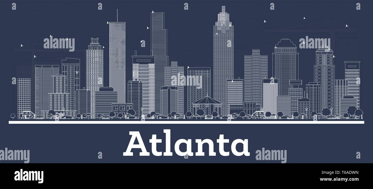 Umrisse Atlanta Georgia City Skyline mit weißen Gebäuden. Vector Illustration. Business Travel und Konzept mit moderner Architektur. Atlanta USA Stadt Stock Vektor