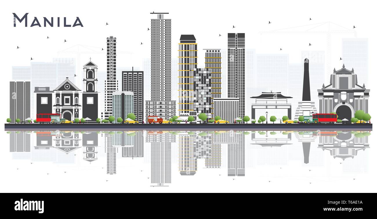 Manila Philippinen City Skyline mit grauen Gebäude isoliert auf Weiss. Vector Illustration. Business Travel und Tourismus Konzept. Stock Vektor