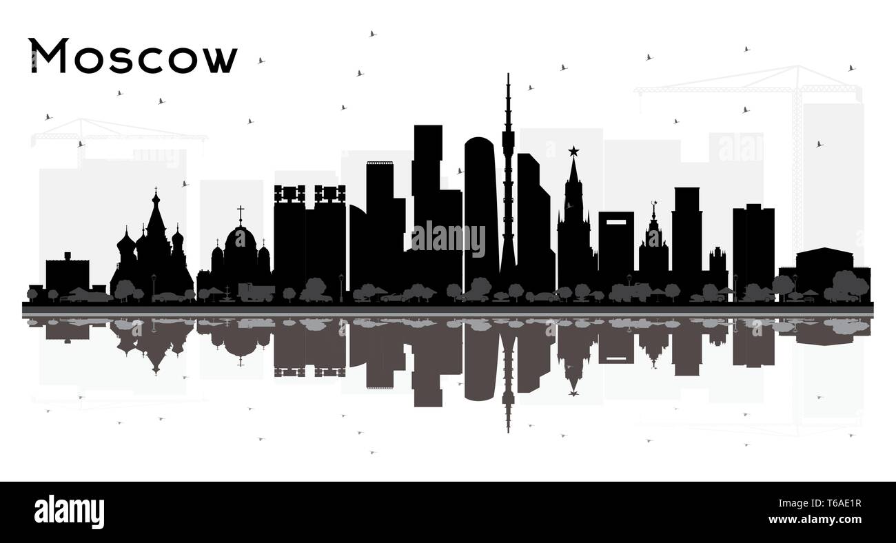 Moskau Russland Skyline der Stadt Silhouette mit schwarzen Gebäude isoliert auf Weiss. Vector Illustration. Einfache flache Konzept für Tourismus Präsentation. Stock Vektor