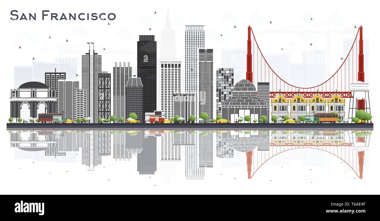 San Francisco USA Skyline der Stadt mit grauen Gebäude isoliert auf Weiss. Vector Illustration. Business Travel und Tourismus Konzept mit modernen Gebäuden. Stock Vektor