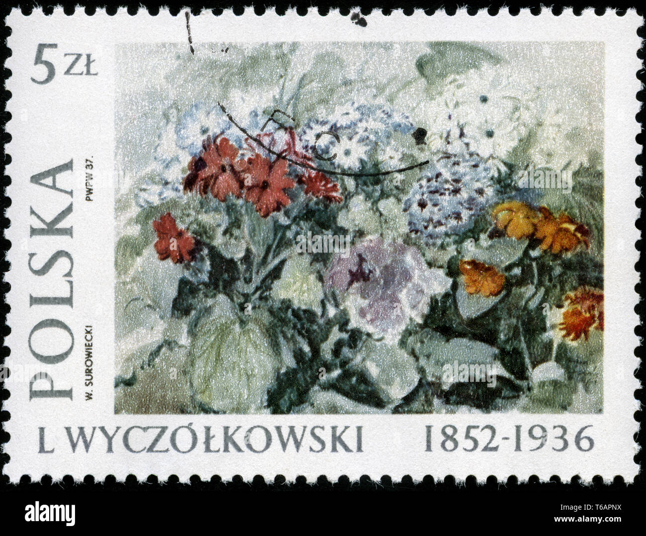 Briefmarke aus Polen in den Bildern von Leon Wyczolkowski (1852-1936) Serie im Jahr 1987 Stockfoto