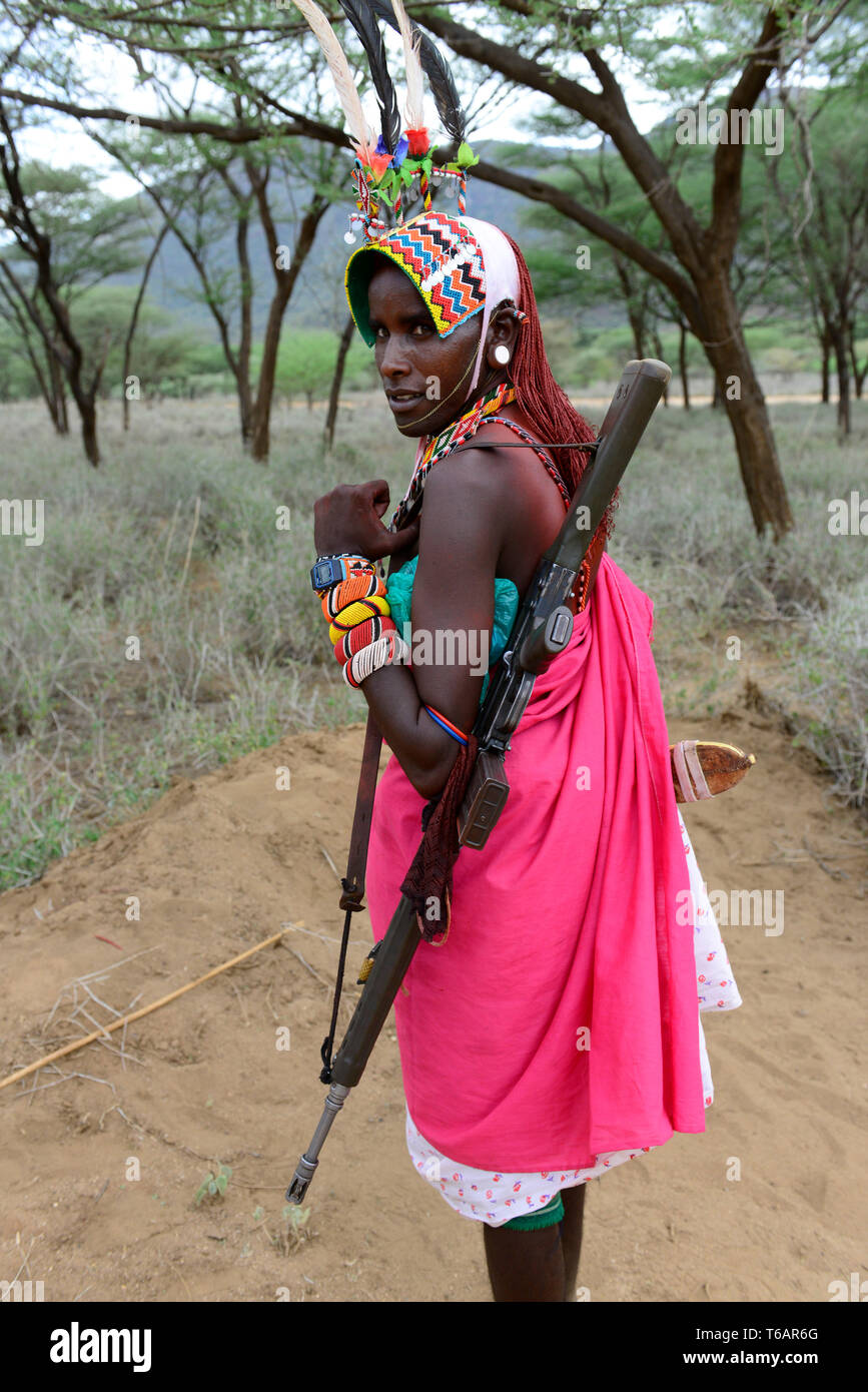 Ein samburu Krieger im Norden Kenias. Stockfoto