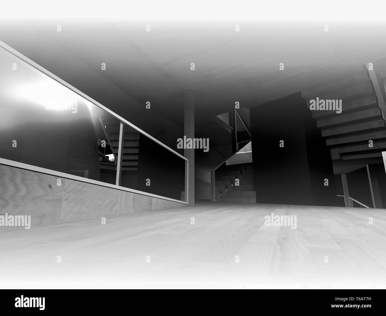 Freifläche, sauberes Zimmer mit Formen in 3d, Geschäftsflächen und arbeiten Stockfoto