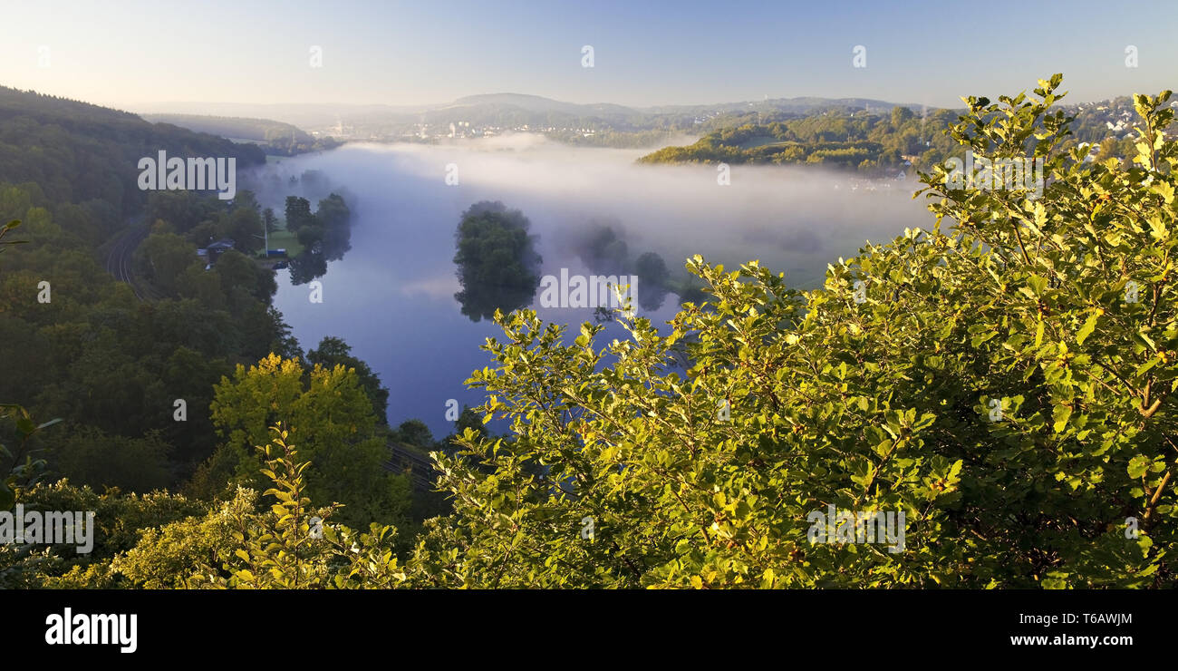 Morgennebel im Ruhrgebiet im Herbst, Witten, Ruhrgebiet, Nordrhein-Westfalen, Deutschland Stockfoto