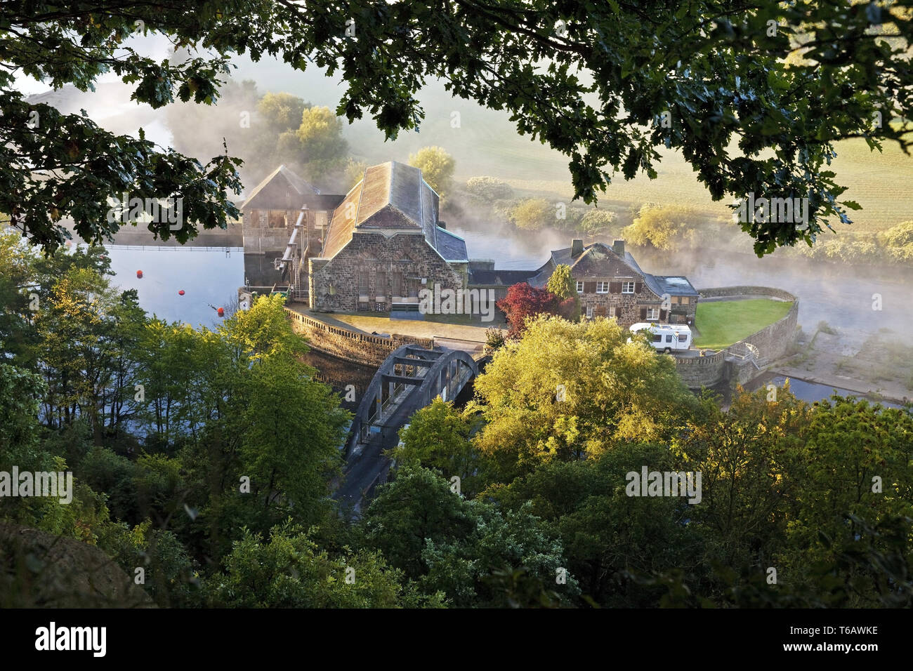 Wasserkraftwerk Hohenstein im Ruhrgebiet, Witten, Nordrhein-Westfalen, Deutschland Stockfoto