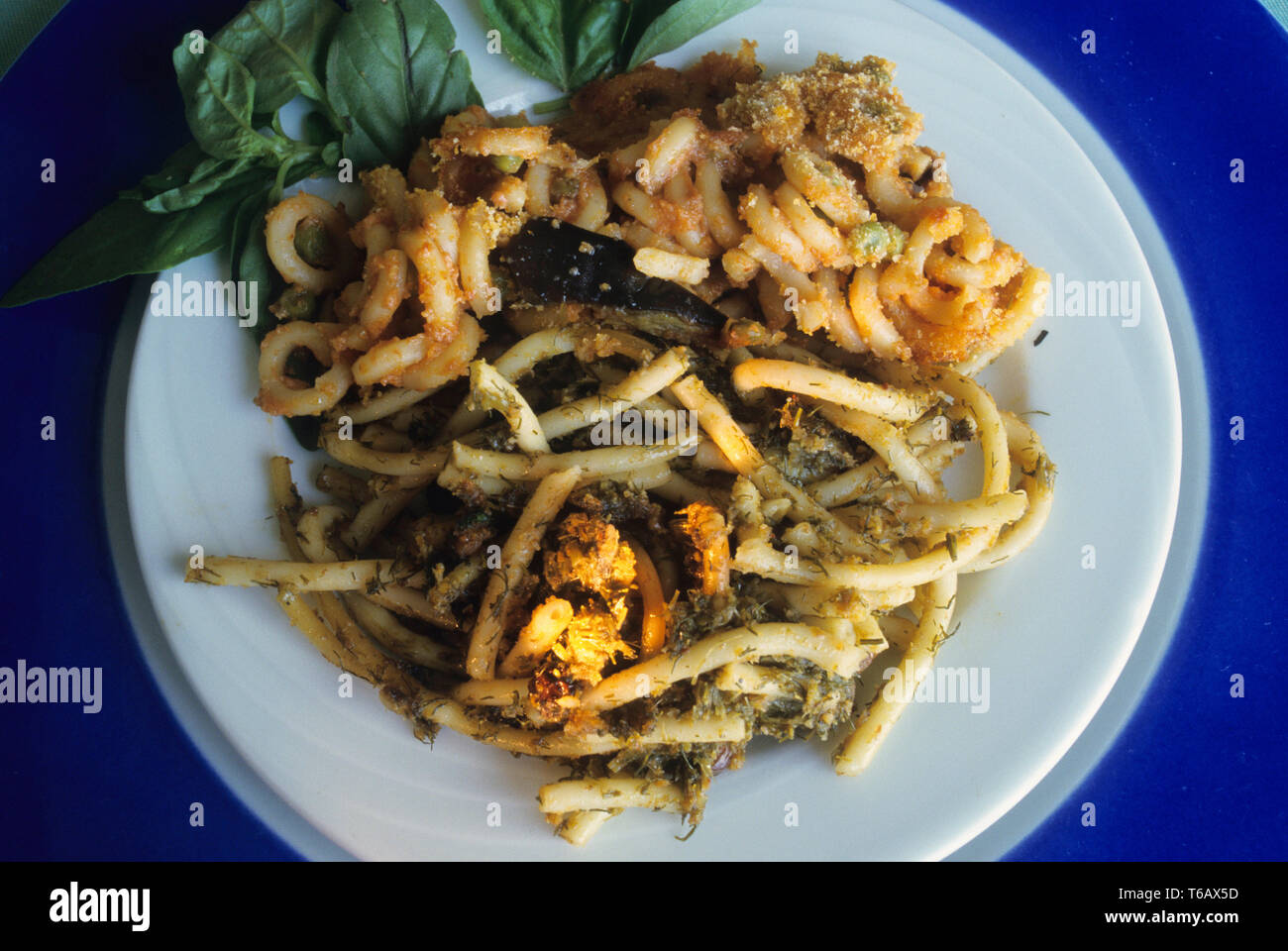 Pasta mit Auberginen, Lebensmittel, Sicilia (Sizilien), Italien Stockfoto