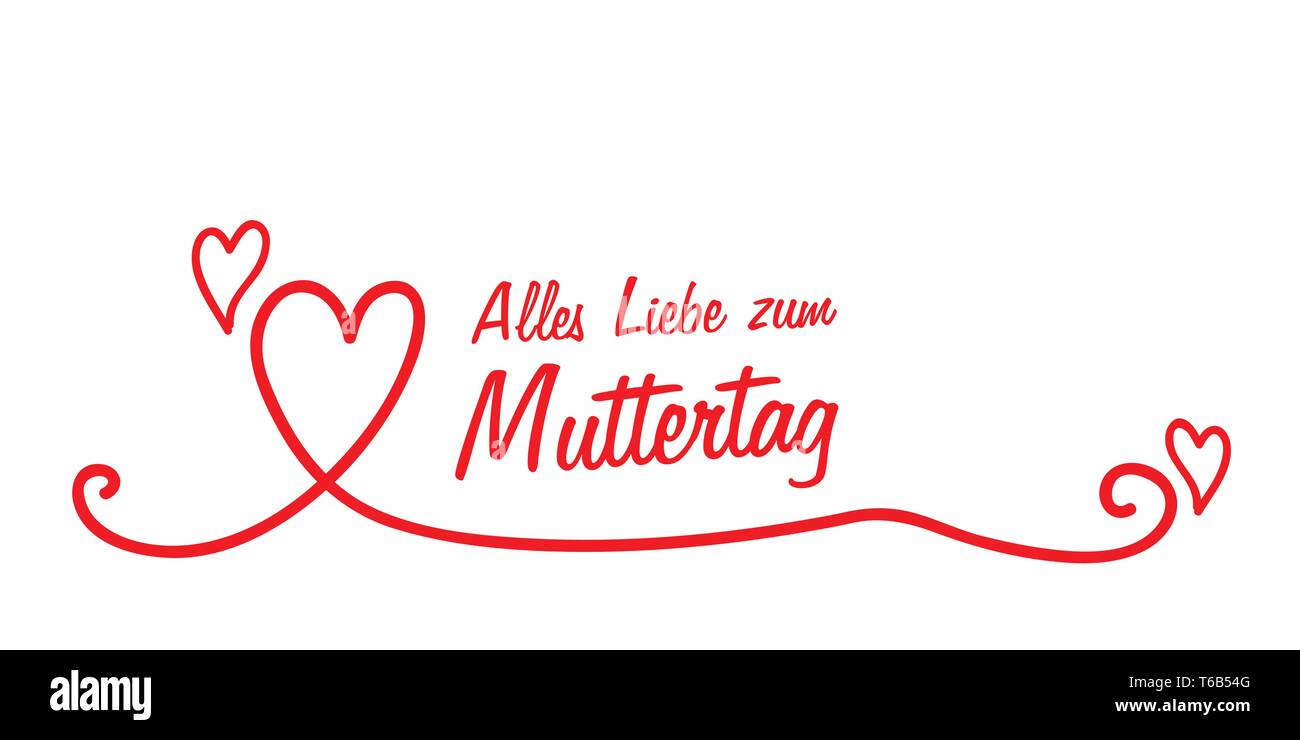 Glückliche Mütter Tag deutsche Schrift Kalligraphie rotes Herz Vektor-illustration EPS 10. Stock Vektor