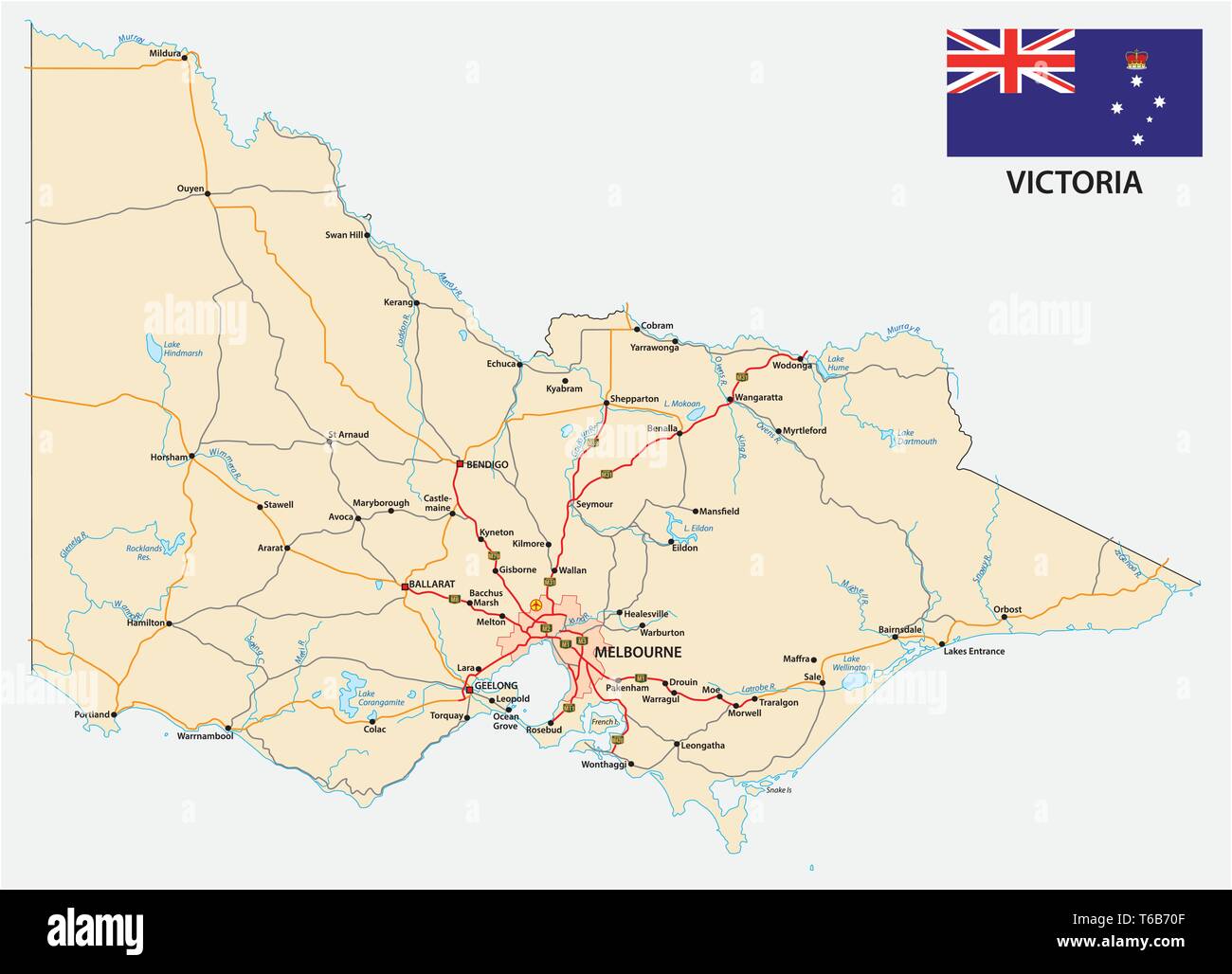 Karte von der australischen Staat Victoria mit Fahne Stock Vektor