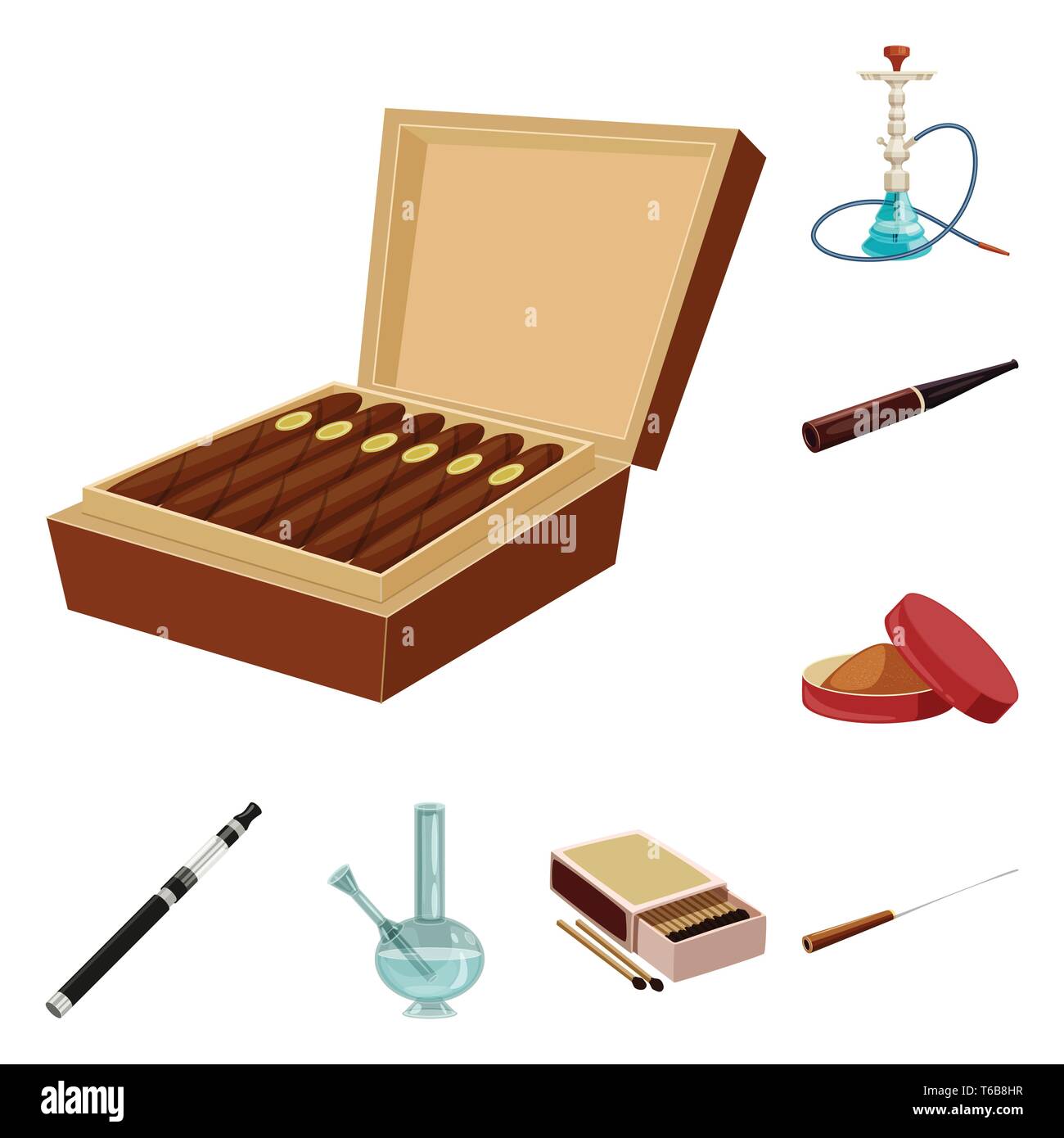 Zigarre, Hookah, Schnupftabak, elektronische, Streichholzschachtel, Mundstück, Box, Shisha, Lieferung, Filter, Bong, Halter, Paket, Bar, Papier, Asche, Lang, Pack, Zubehör, klassische, runde, Dampf, Streichholz, Baum, schlecht, Arabisch, Rauchen, Vaporizer, Zigaretten, Tabak, Gesundheit, Nikotin, Rauchen, Statistiken, verweigern, Stop, anti, Gewohnheit, Set, Vector, Icon, Illustration, isoliert, Sammlung, Design, Element, Grafik, Zeichen, Cartoon, Farbe Vektor Vektoren, Stock Vektor