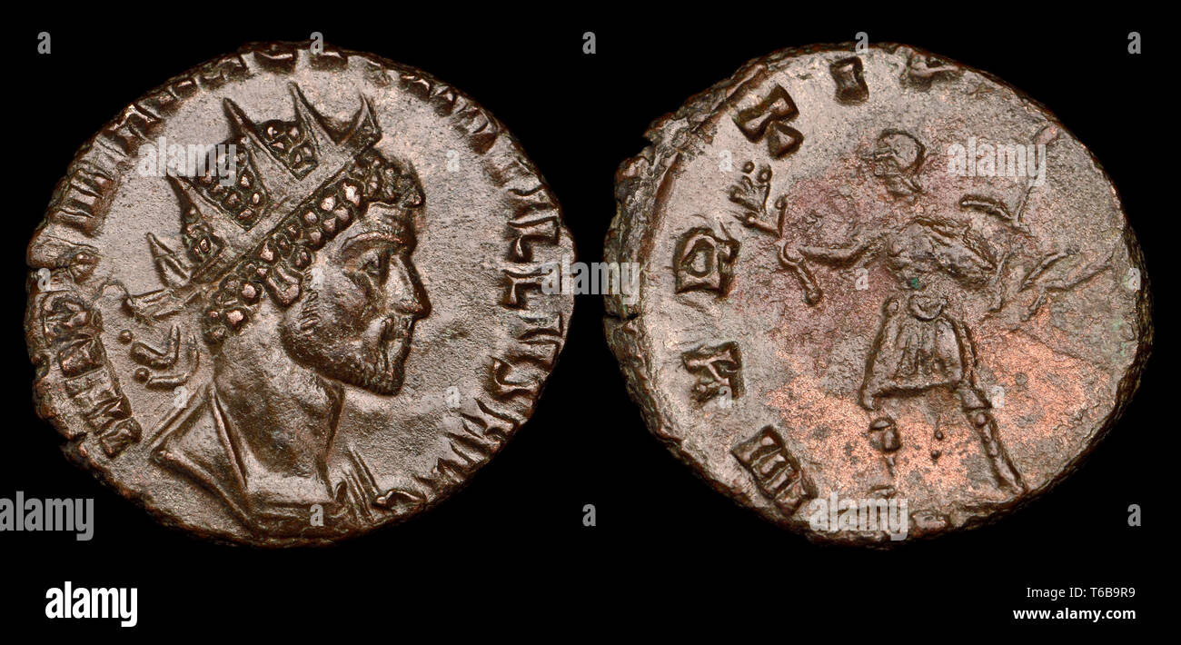 Römische Münze: Antonianus von Quintillus (c 270 AD) Reverse: Mars wandern Links, holding Zweig, Speer und Schild Stockfoto