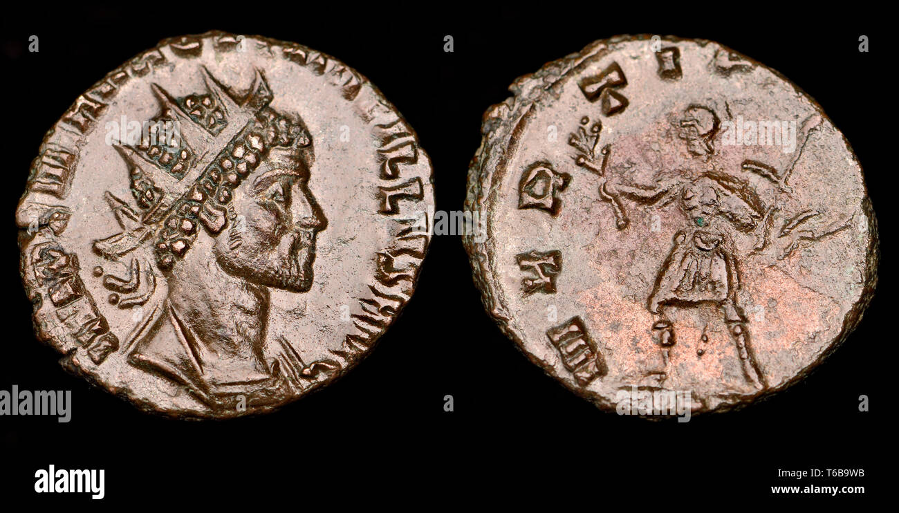 Römische Münze: Antonianus von Quintillus (c 270 AD) Reverse: Mars wandern Links, holding Zweig, Speer und Schild Stockfoto
