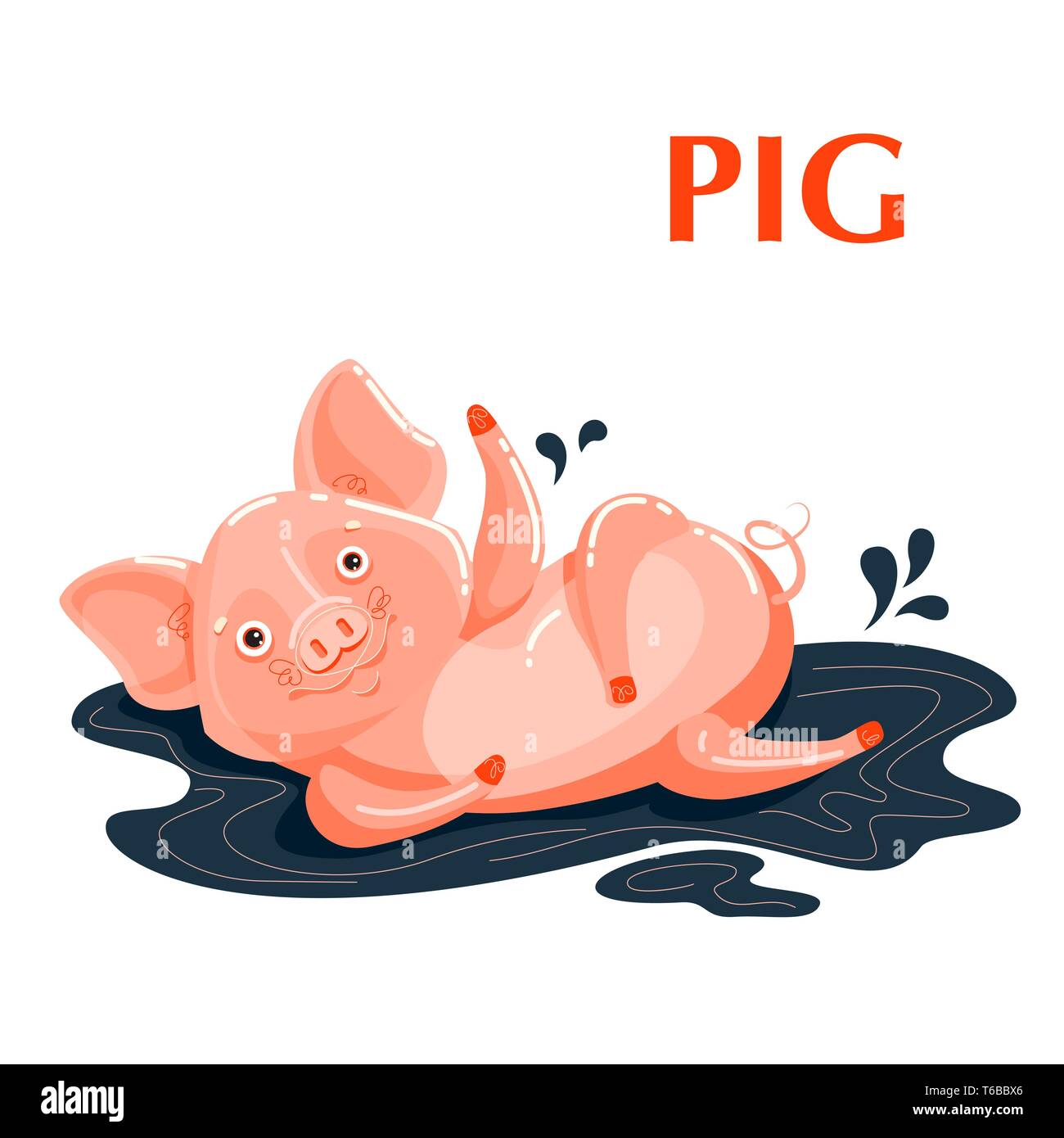 Pädagogische flashcard Schwein sporting in ein Schlammloch Stock Vektor