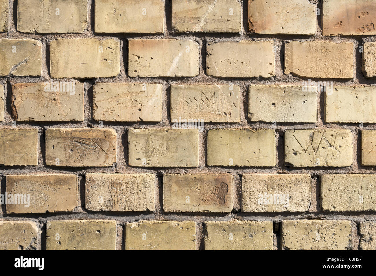 Wand aus gelben Backsteinen Stockfoto