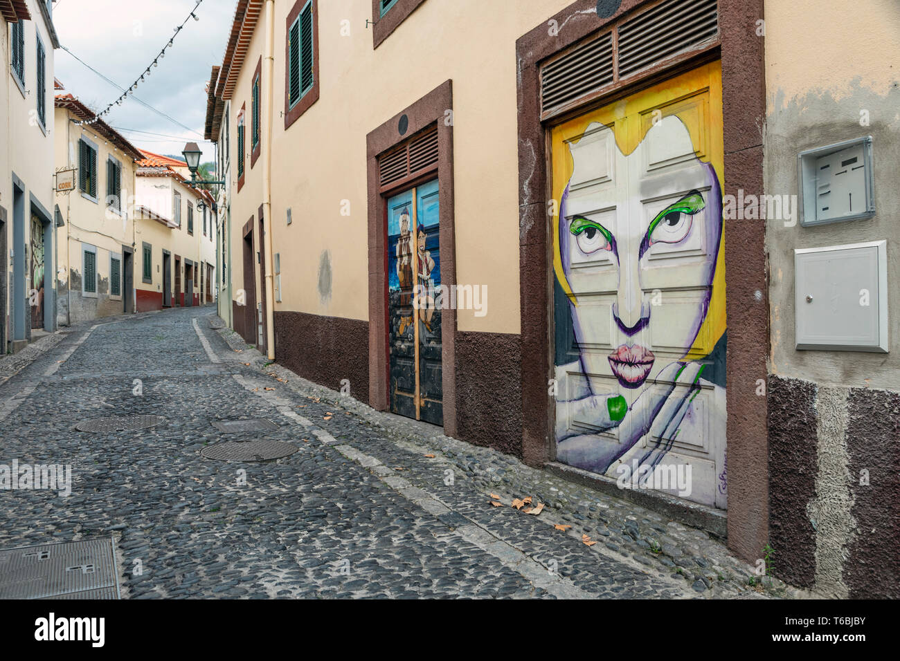 Wandbilder als Teil der Kunst der offenen Türen Projekt in der Zona Velha (Altstadt) Fläche von Funchal, Madeira lackiert Stockfoto
