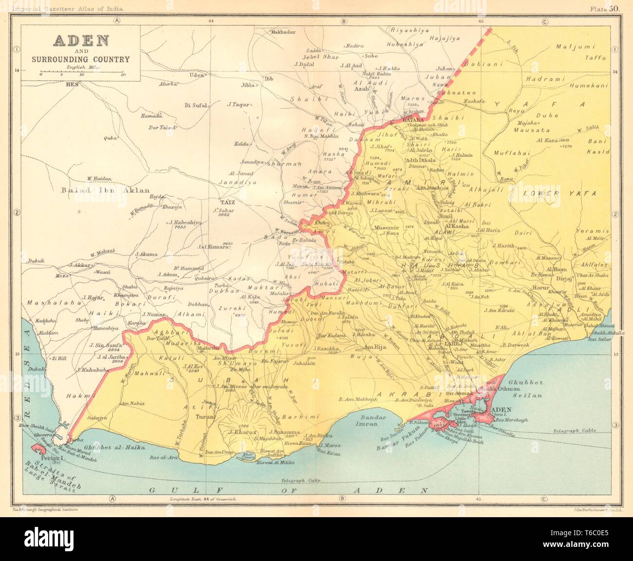 Britischen Aden. Südjemen. Lahij Abyan 1931 alte vintage Karte plan plan Stockfoto