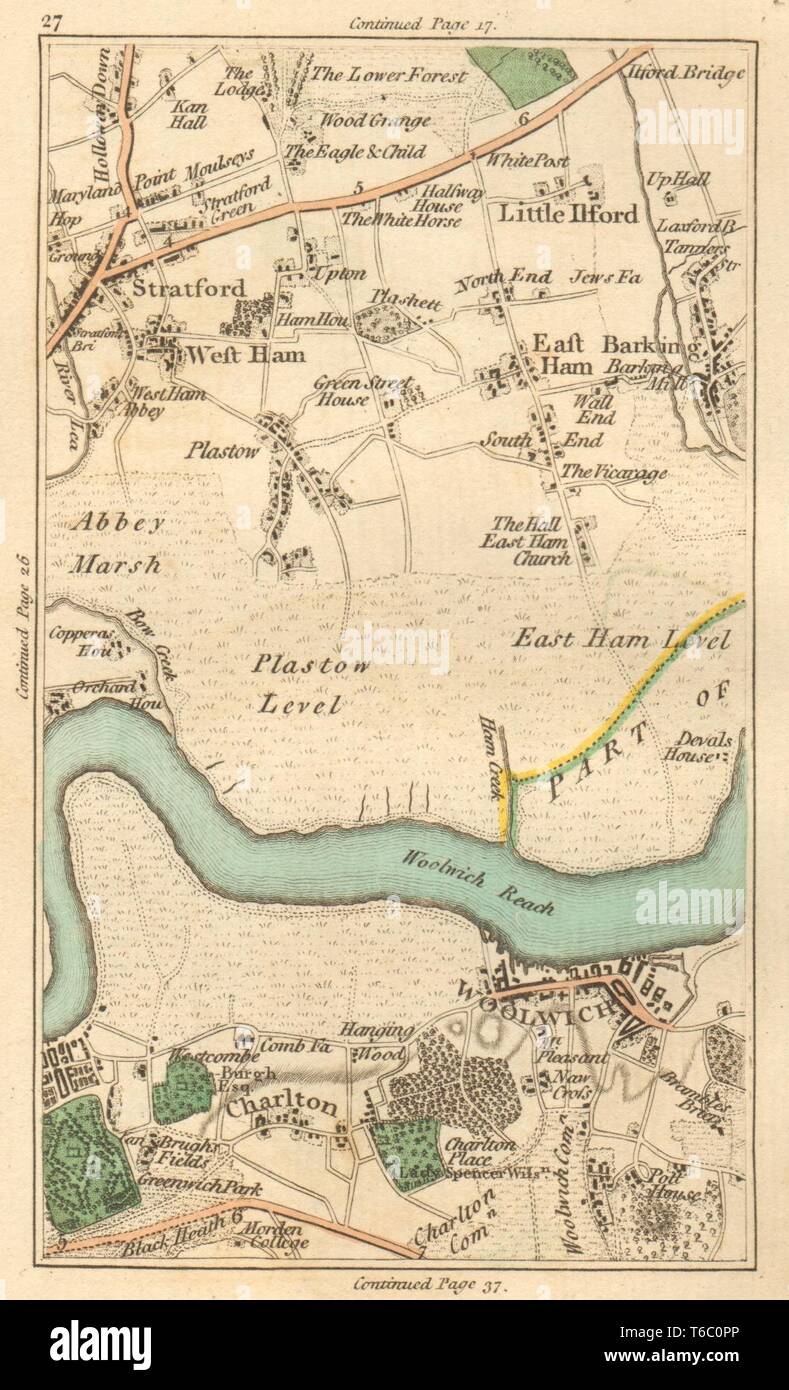 WOOLWICH. Greenwich, Stratford, West/East Ham, Charlton, Bellen, Plaistow 1811 Karte Stockfoto