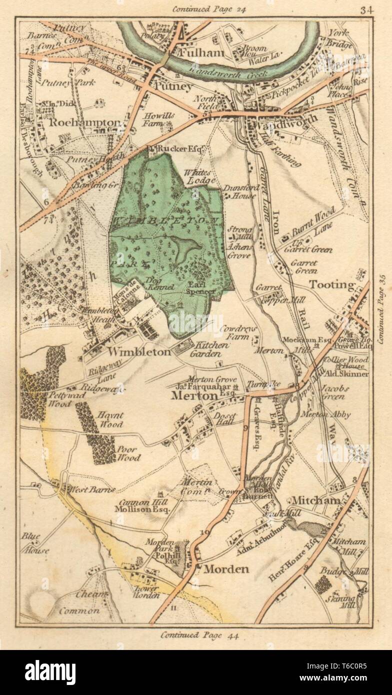 WANDSWORTH. Putney, Roehampton, Fulham, Tooting, Wimbledon, die Morden, Merton 1811 Karte Stockfoto