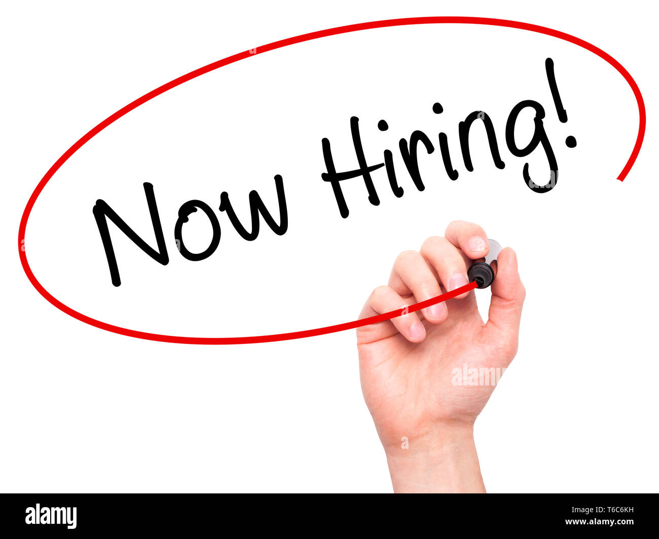 Mann Hand schreiben Jetzt! Mit Marker auf Transparenten abwischen Board Stockfoto