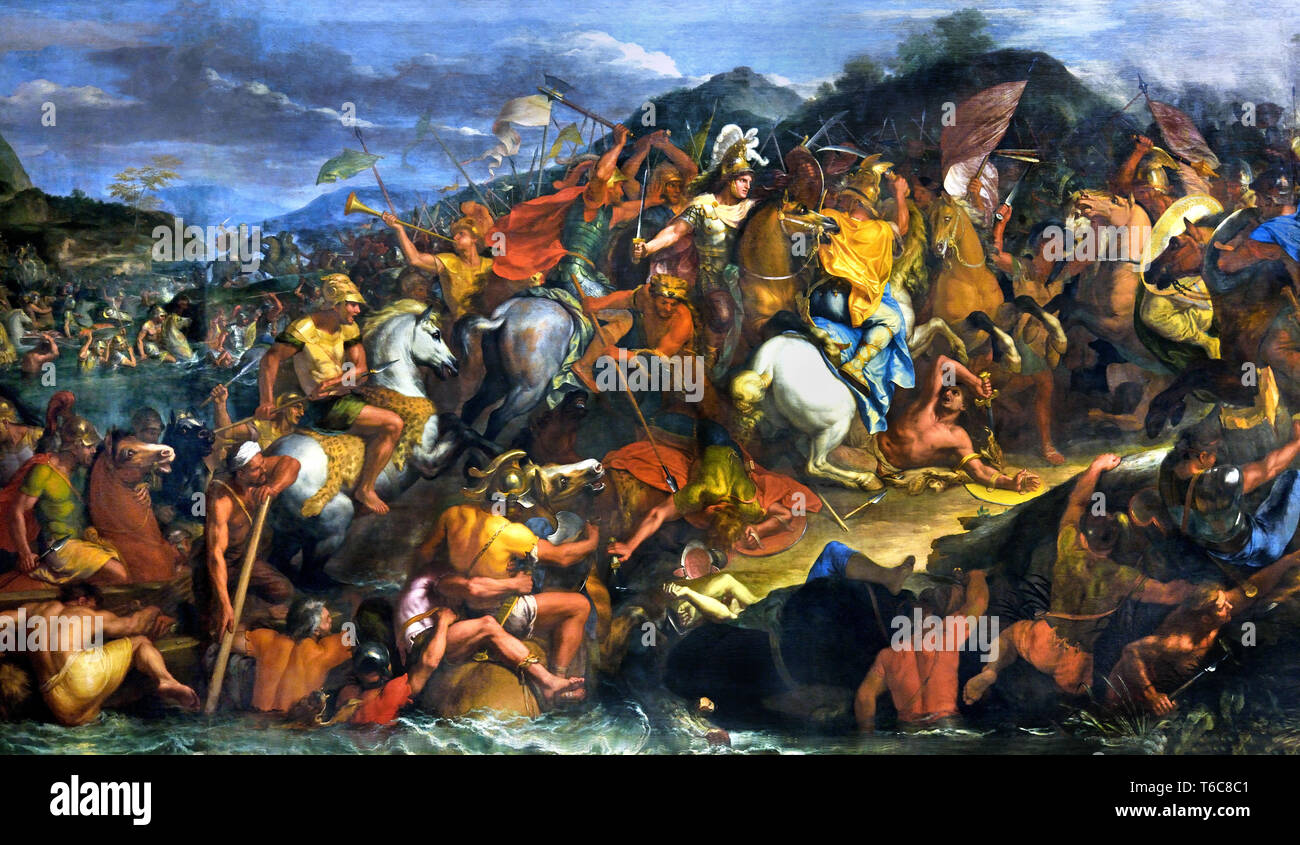 Alexander der Große und König Poros 1665-1673 (Alexander zeigt sich großzügig mit dem indischen Königs Porus, wen er gerade erobert hat.) von Charles Le Brun 1619 - 1690, Paris, Französisch, Frankreich. (Detail) Stockfoto