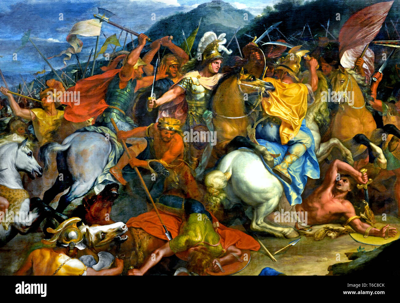 Alexander der Große und König Poros 1665-1673 (Alexander zeigt sich großzügig mit dem indischen Königs Porus, wen er gerade erobert hat.) von Charles Le Brun 1619 - 1690, Paris, Französisch, Frankreich. (Detail) Stockfoto