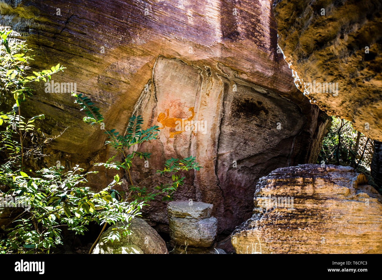 Aborigine Rock Kunst in Long Tom Träumen, Gunbalanya, Australien Stockfoto