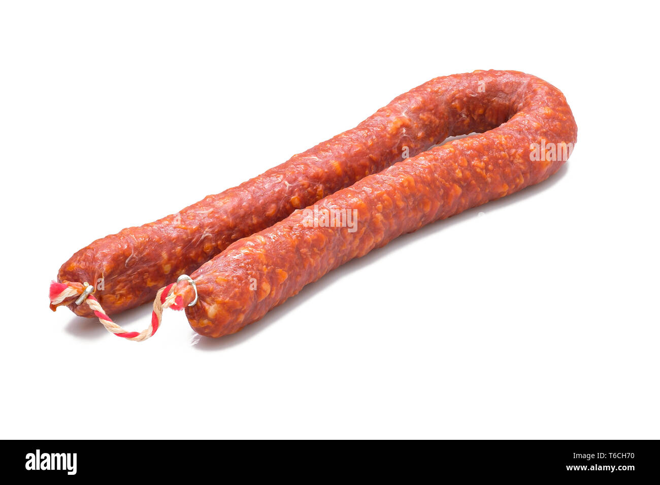 Chorizo Paprika salami Wurst weiß isoliert Stockfoto