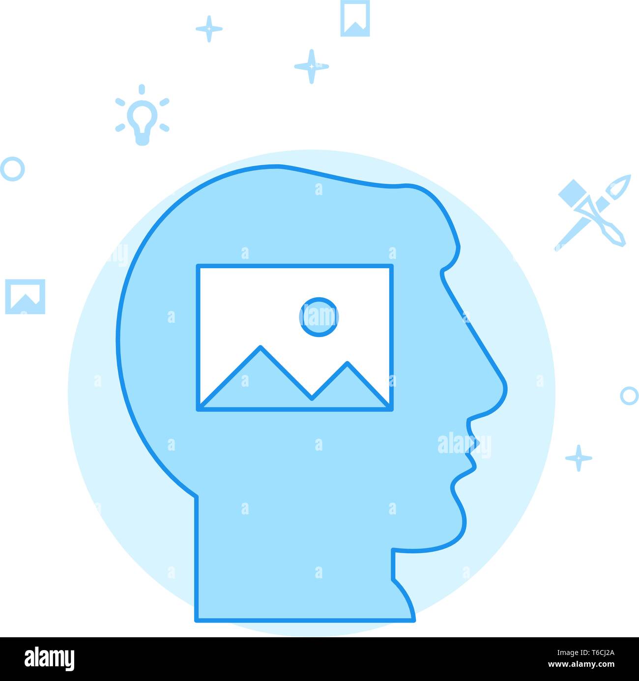 Visualisieren Flachbild Vektor Icon. Design und Kreativität Abbildung. Licht Flat Style. Blue Monochrome Design. Editierbare Schlaganfall. Einstellung der Strichstärke. Stock Vektor