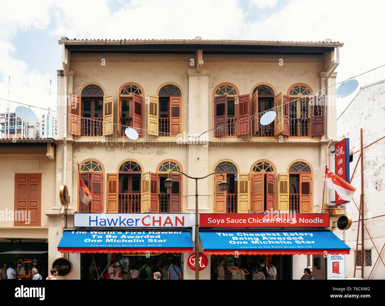 Chinatown, Singapur - Februar 8, 2019: Hawker Chan Restaurant ausgezeichnet mit 1 Michelin-Stern Stockfoto