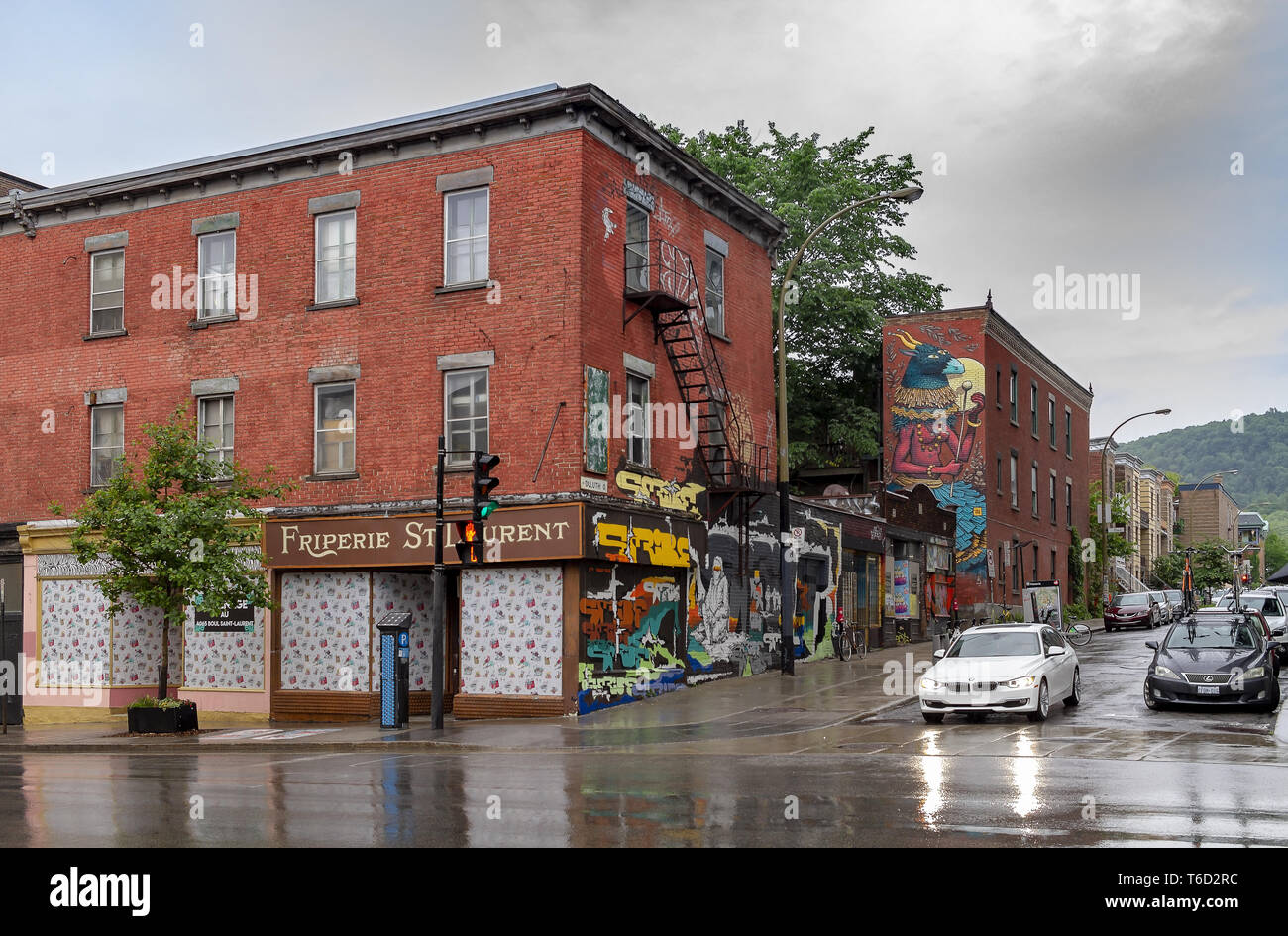 Montreal, Kanada - Juni 24, 2018 - Kreative graffiti Streetart Wandgemälde säumen die Straßen und Gassen von Montreal, die größte Stadt in der Provinz Quebec. Stockfoto