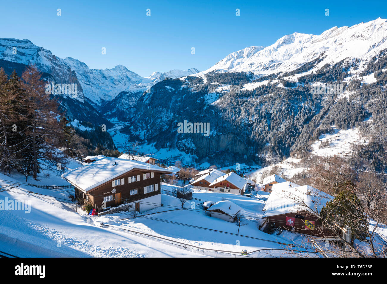 Wengen und Lauterbrunnen Tal, Berner Oberland, Kanton Bern, Schweiz Stockfoto