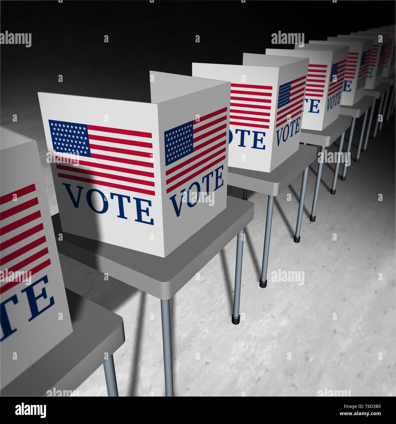 United States Abstimmung als Abstimmung Wahllokal mit Wähler Ständen für einen amerikanischen Präsidenten oder der Regierung Wahl zum Senat oder Kongress als Symbol. Stockfoto