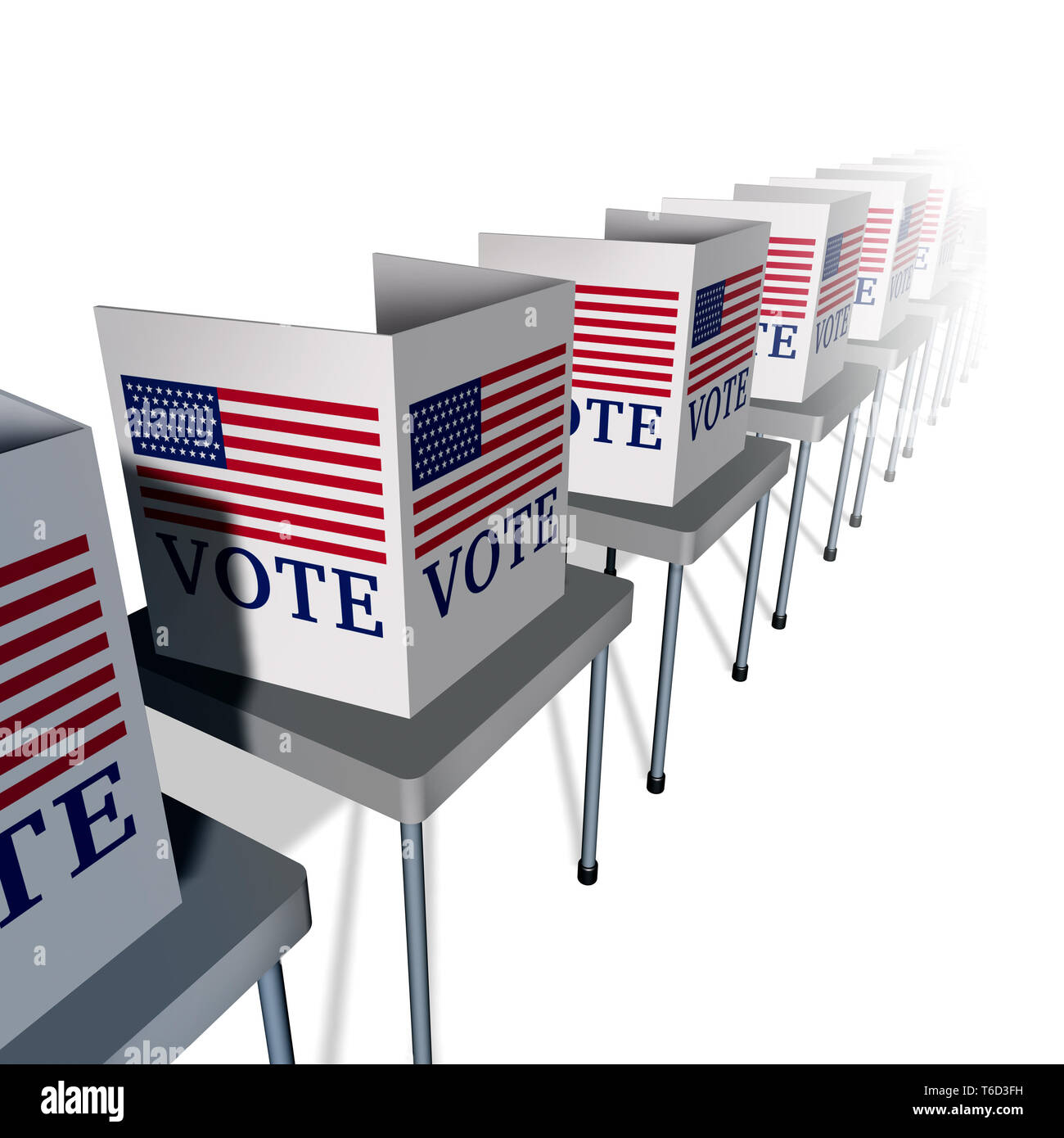 USA Abstimmung und die Vereinigten Staaten stimmen als Wahllokal mit Wähler Ständen für einen amerikanischen Präsidenten oder der Regierung Wahl zum Senat oder Kongress. Stockfoto