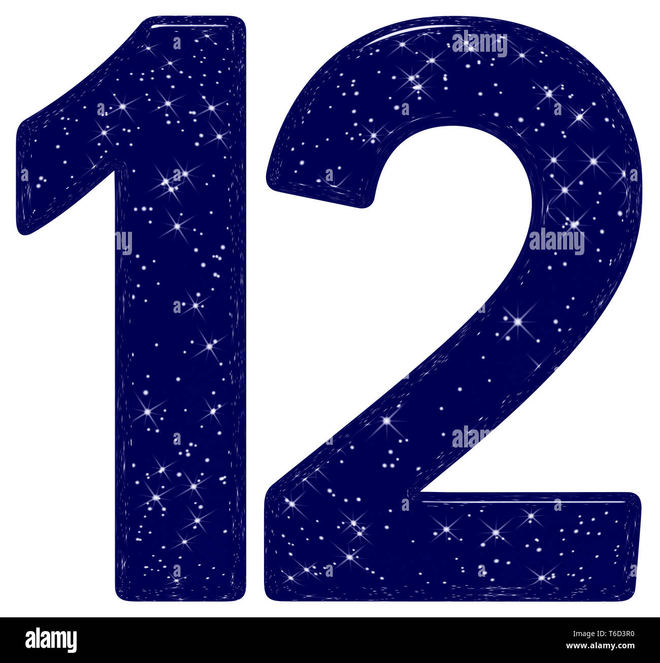 Ziffer 12, zwölf, Star Sky Textur Imitation, auf weißem Hintergrund, 3D-Rendering Stockfoto