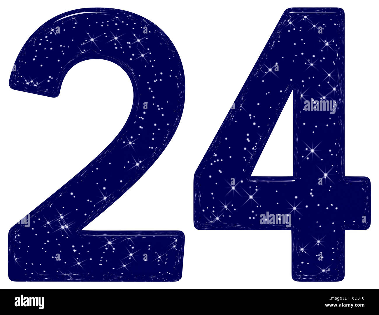 Ziffern 24, 24, Stern Himmel Textur Imitation, auf weißem Hintergrund, 3D-Rendering Stockfoto